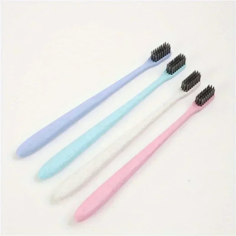 Individually Wrapped Single Wheat Straw Toothbrush  Soft Bristles Premium Bamboo Charcoal, Home/Guest/Travel Portable Toothbrush