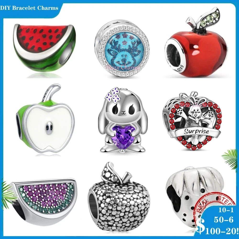 Fit Original Pandora Charms Bracelet 925 Sterling silver Rabbit deer apple watermelon Pendant Charm Beads DIY Women Jewelry