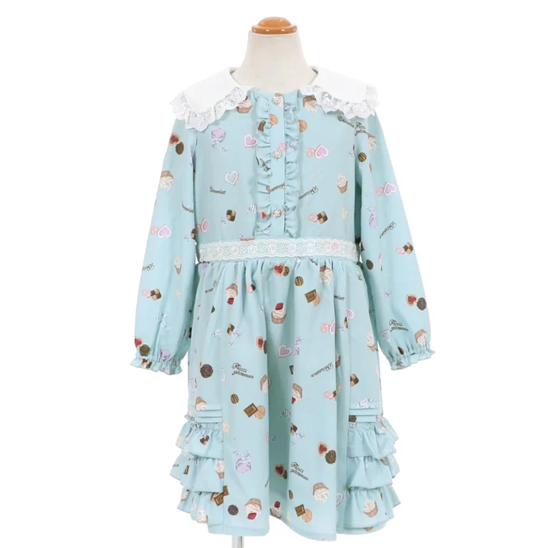 

Детская юбка-миди Sweet Axes Femme Kids Ice Cr Handle Candy Dr Wooden Ear Splice Dr Princ Sle A-Line Long Sve