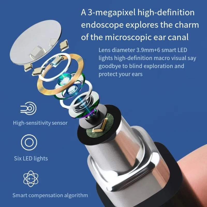 【SUPERDEALS】HD609 3.9Mm High-Definition Otoscope- Smart Handheld Wifi Ear Scope For Children With 6 LED Lights