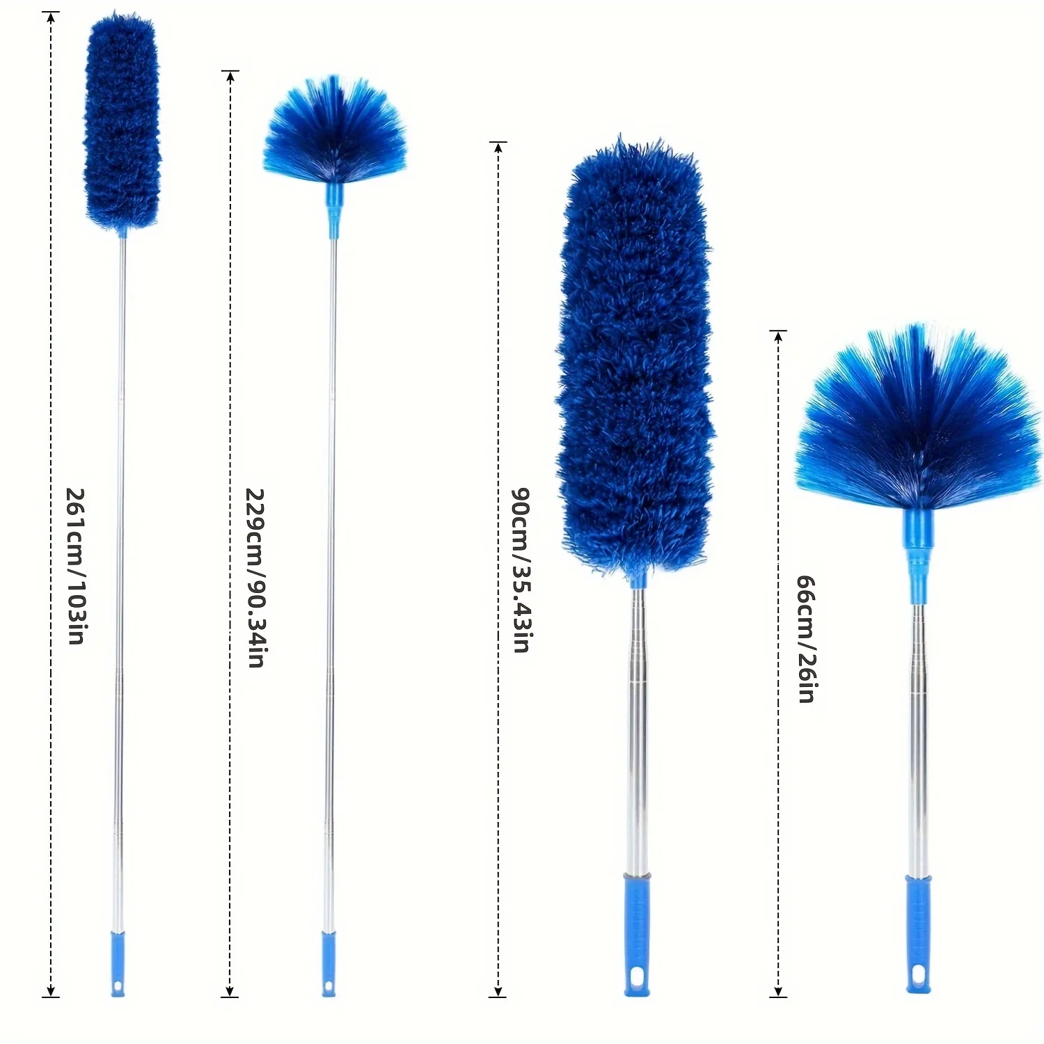Cobweb Duster with Extension Pole, Washable Cleaning Duster Kit with 2 Duster Heads, Cobweb Duster, Corner Brush for Ceiling Fan