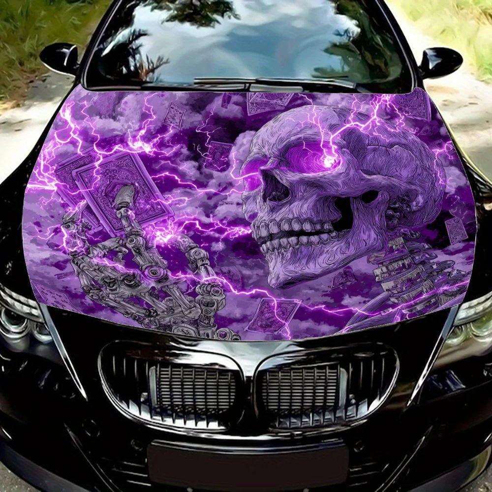 

Purple Lightning Skull Car Hood Sticker-Durable Vinyl Wrap For Most Vehicles, PVC Protective Film, Car Exterior Accessories, Ide