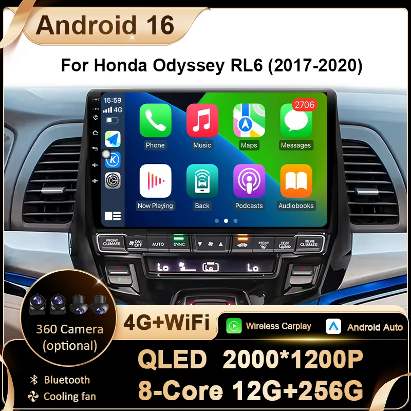 Android 16 For Honda Odyssey RL6 2017-2020 Car Radio Lntelligent Multimedia Player Auto Wireless CarPlay WIFI 4G DSP GPS
