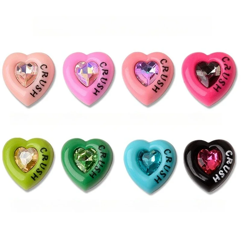 10Pcs dopamine heart nail charms, letter embedded crystal peach hearts as popular delicate nail art decorative accessories