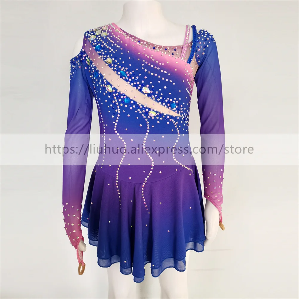 

LIUHUO Women Aldult Girl Customize Costume Performance Competition Leotard Ice Figure Skating Dress Roller Modern PurpleGradient