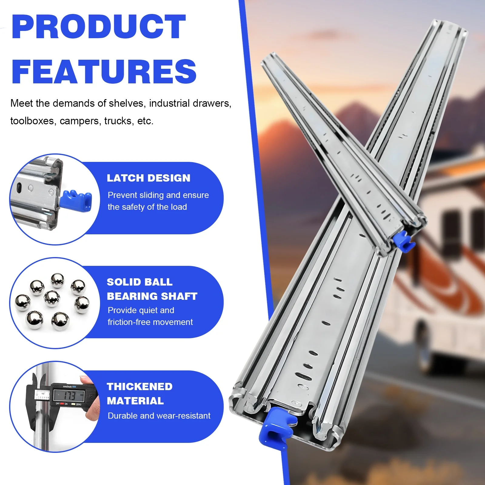 1 Pair 72 inches Heavy Duty Drawer Slide with Lock 3-Fold Guide Rail 500 Lb Full Extension Ball Bearing for Furniture Hardware