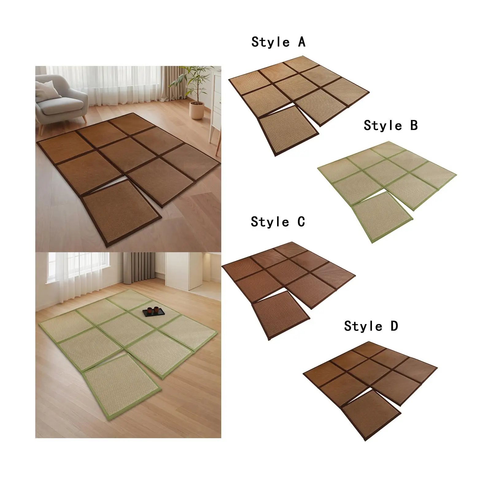 

71x71 inch Rattan Tatami Mat Floor Mattress Multifunctional Area Rug Crawling Playmat for Playing Games Lightweight Comfortable