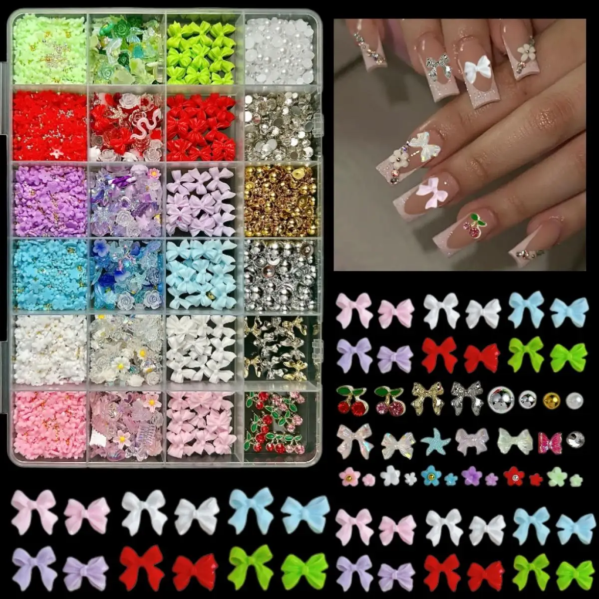 1 Doos Meerdere Stijlen Ijs Taart Snoep Snacks Nail Charms Gesimuleerde Legering Kers Minimalistische Strikken Nail Art Decoraties voor DIY