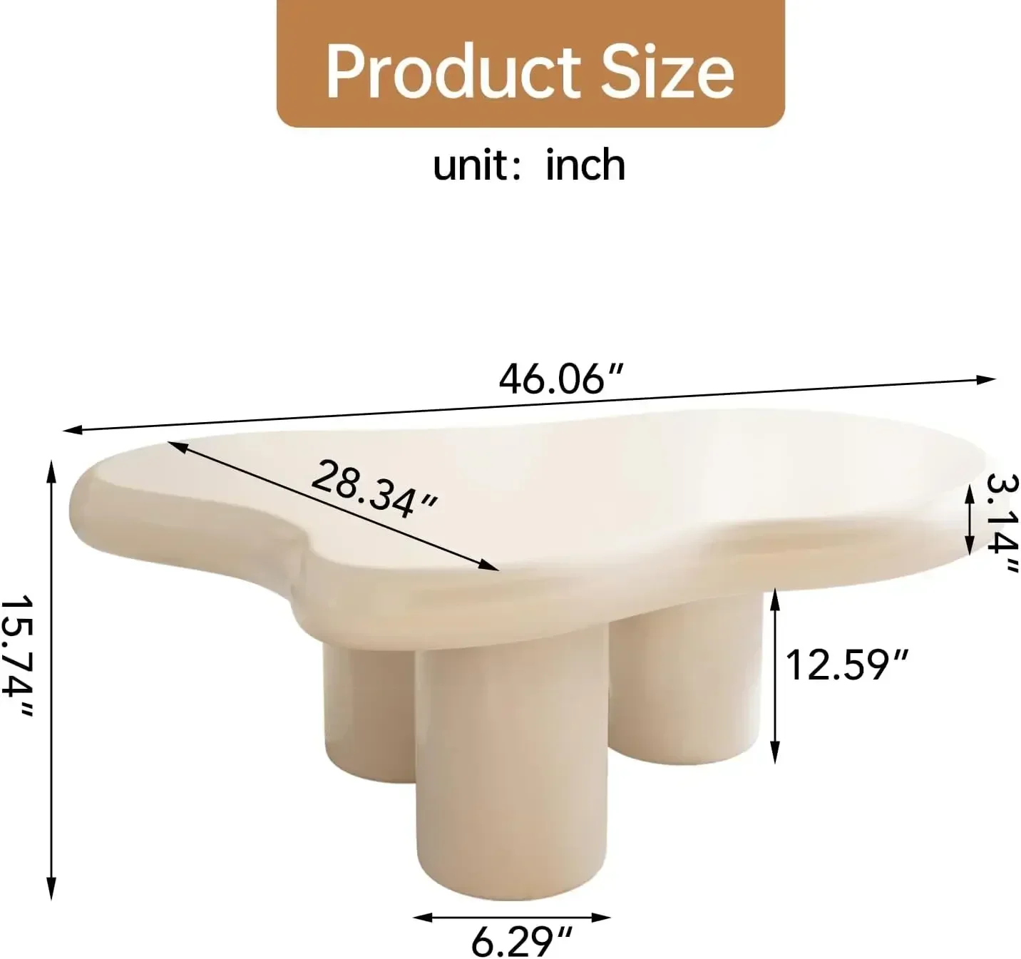 XMSJ-Sale Cloud Coffee Table, Modern White Coffee Table for Living Room, Cute Irregular Indoor Tea Table with 3 Legs, Easy Assem