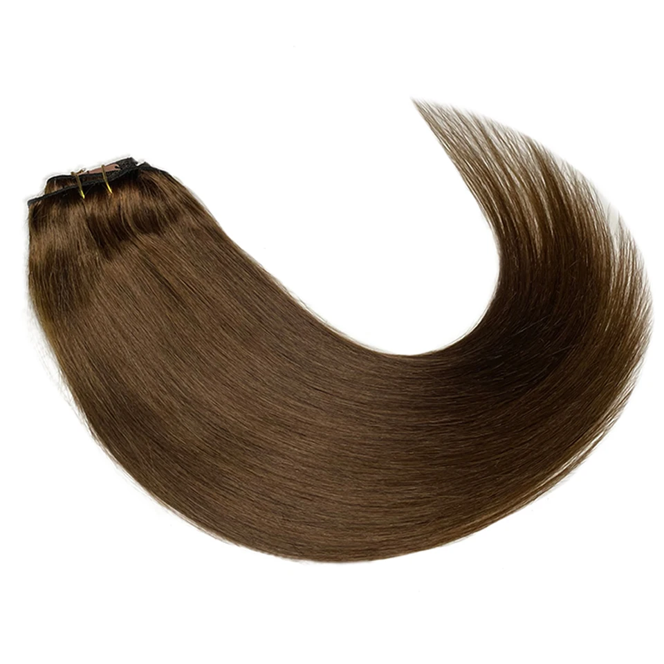 Grampo em extensões do cabelo humano para mulheres negras, Remy brasileiro, cor reta, natural, cabeça cheia, 120g, #4