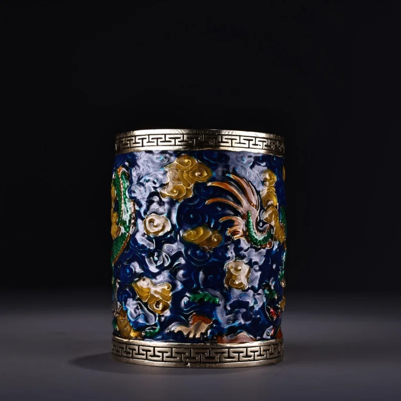 Copper Pen Holder Ornament High Relief Cloisonné Enamel Pen Holder Decorative Craft Wholesale