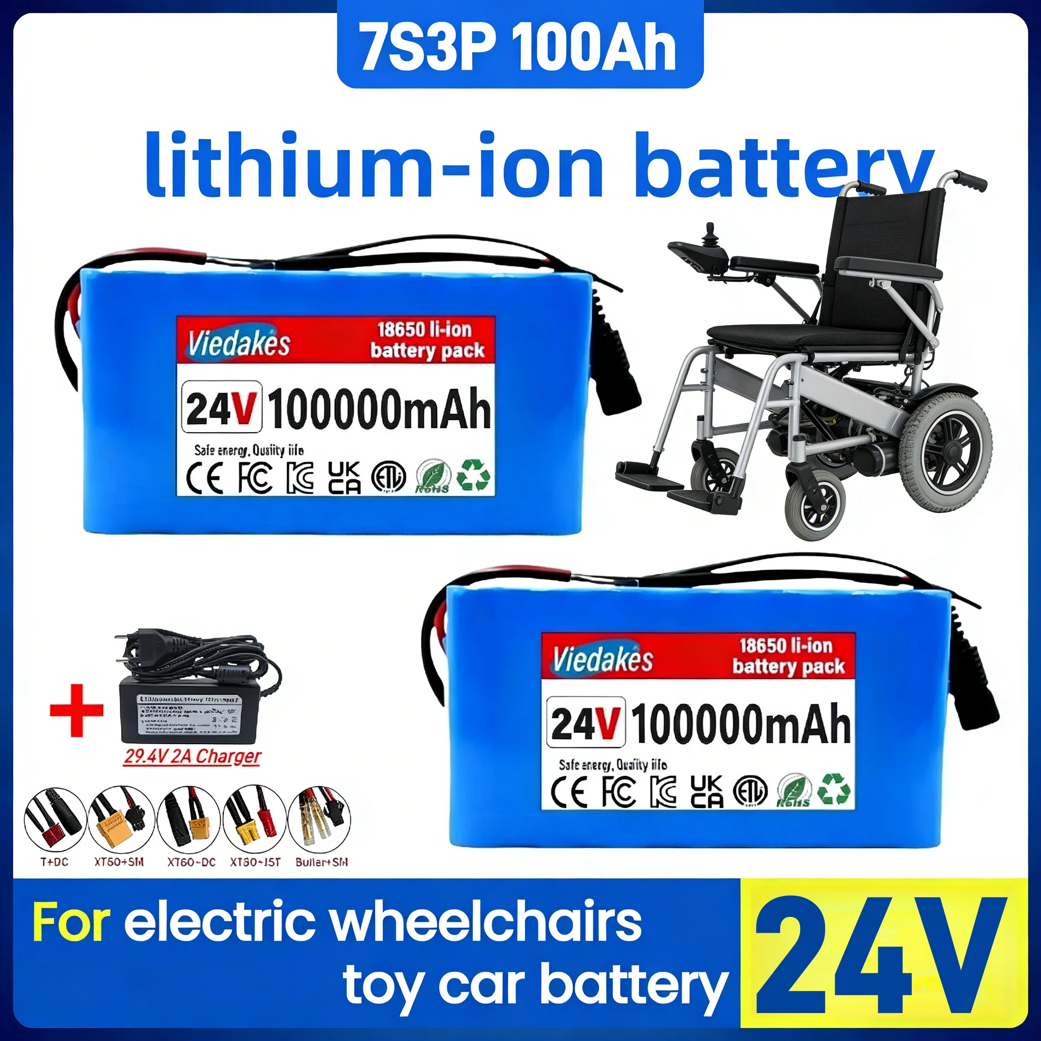 

7s3p Battery 24V 100Ah Rechargeable Wheelchair battery, for Electric Wheelchair, Home Mobility Scooter, with charger
