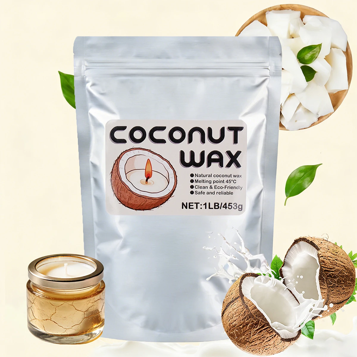 Cera de Coco Natural de 1 lb/453 g para Fabricación de Velas DIY, Aromaterapia de Alta Gama, Quema Limpia, Gran Aroma, Velas Aromáticas FLEUR DE SPA