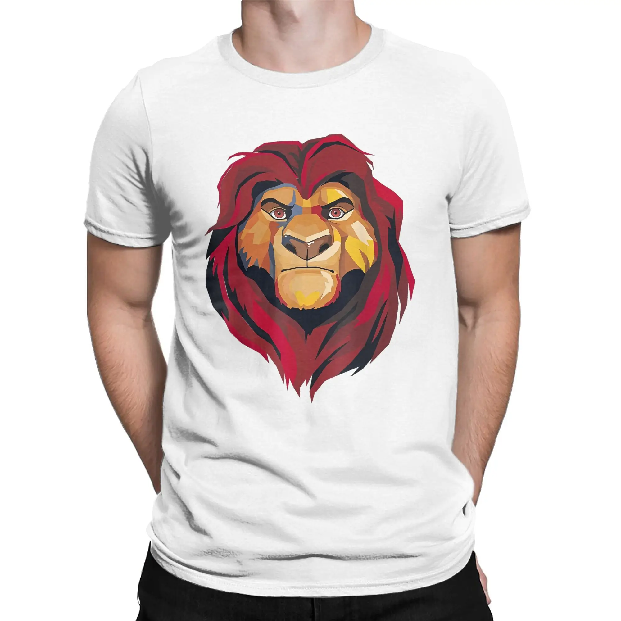 The Lion King Mufasa Painted Portrait T-Shirts Men Cartoon Vintage Cotton Tees Round Collar Short Sleeve T Shirt Plus Size Tops