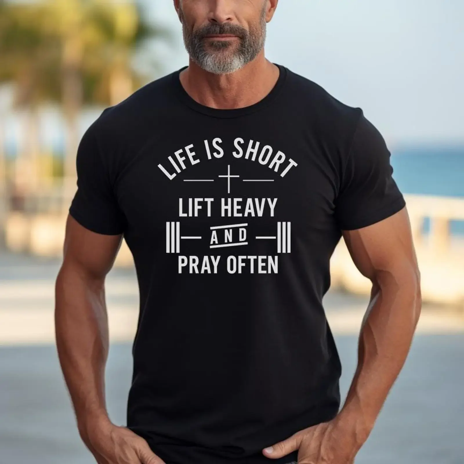 Life is Short Lift Heavy Pray Often Christian Faith God Religious T Shirt Devotional Workout  vintage Washed Versatile