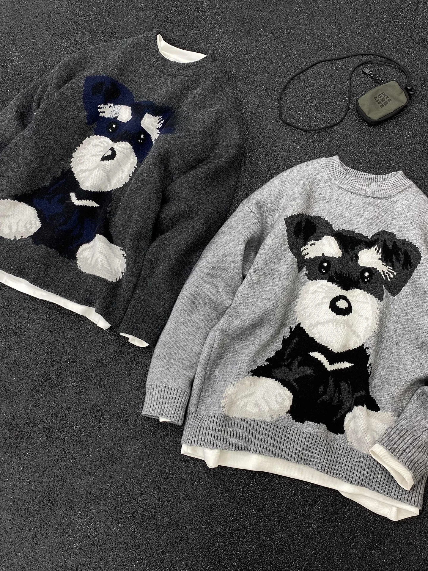 

Autumn Winter Men's Cartoon Dog Embroidered Knitwear round Ne Thi Warm Sweater Hong Kong Sle Simple Knitted Outerwear