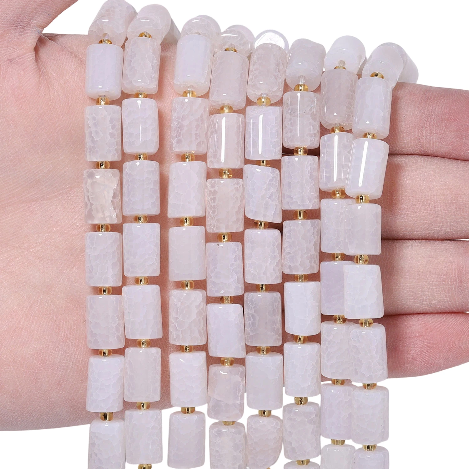 8x12mm Natural Agate White Crack Cylindrical Jade Lucky Stone Beads for Jewelry Making Loose Spacer Beads DIY Necklace Bracelet