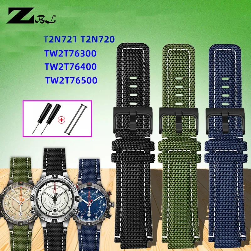 النايلون حزام (استيك) ساعة ل تيميكس T2N721/720 TW2T76500 حزام ساعة اليد مقاوم للماء 24*16 مللي متر قماش الرجال سوار إكسسوارات مع قضيب ربط