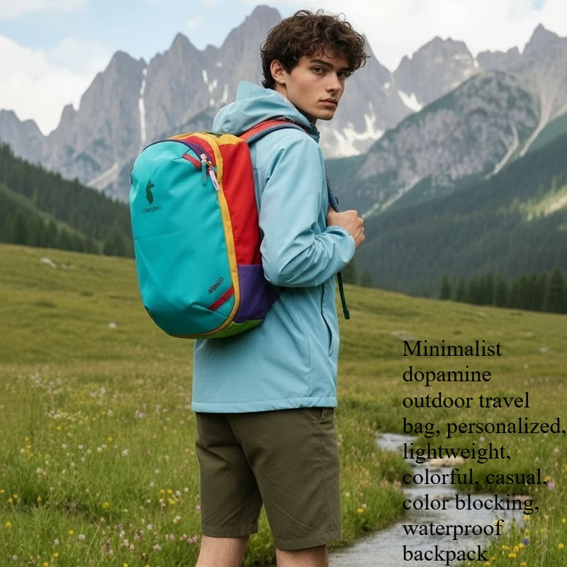 

2026Minimalist dopamine outdoor travel bag, personalized, lightweight, colorful, casual, color blocking, waterproof backpack20L