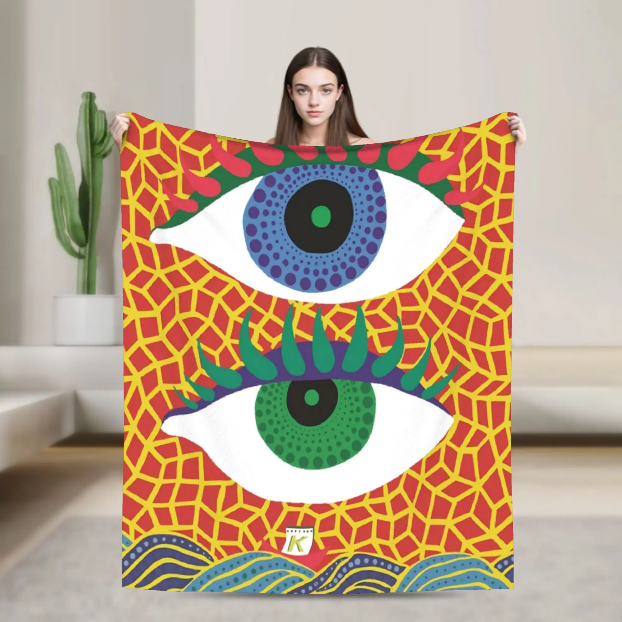 Two Eye Yayoi Kusama Blanket Polka Aesthetic Flannel Funny Soft Throw Blankets for Bed Sofa Decoration