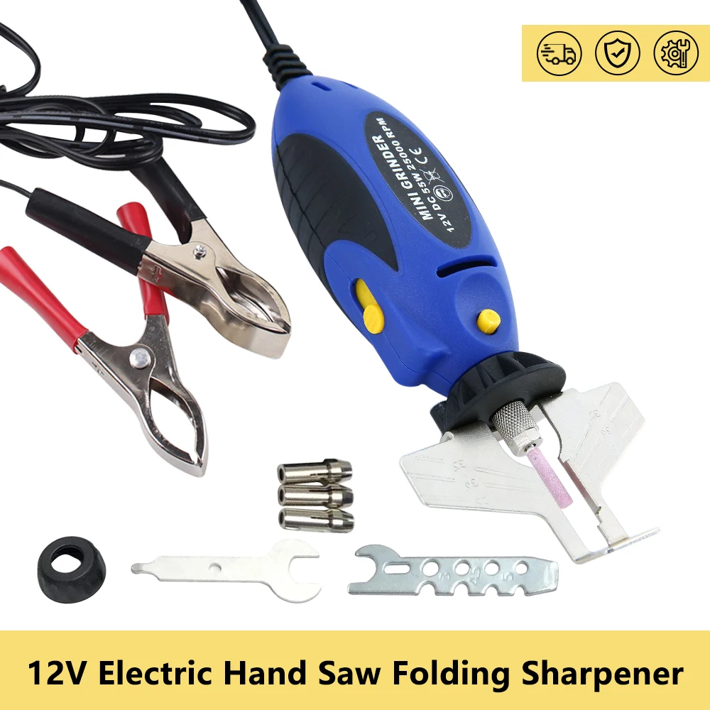 Mini Portable Electric Chainsaw Sharpener Kit 12V Garden Saw Chain Knife Sharpener with Grinder File Tool for Outdoor Equipment