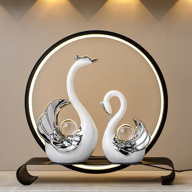 for Light Luxury High End Crystal Ball Swan Ornament Pair Living Room Wine Cabinet TV Cabinet Decorations Wedding Gifts for