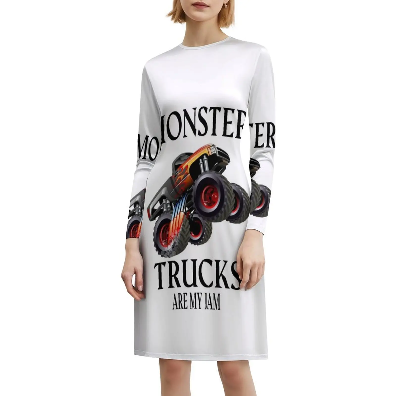 شاحنات الوحش هي مربي. فستان سموك زهري للنساء للربيع والصيف فستان كاجوال للحفلات Monster Trucks Are My Jam مضحك