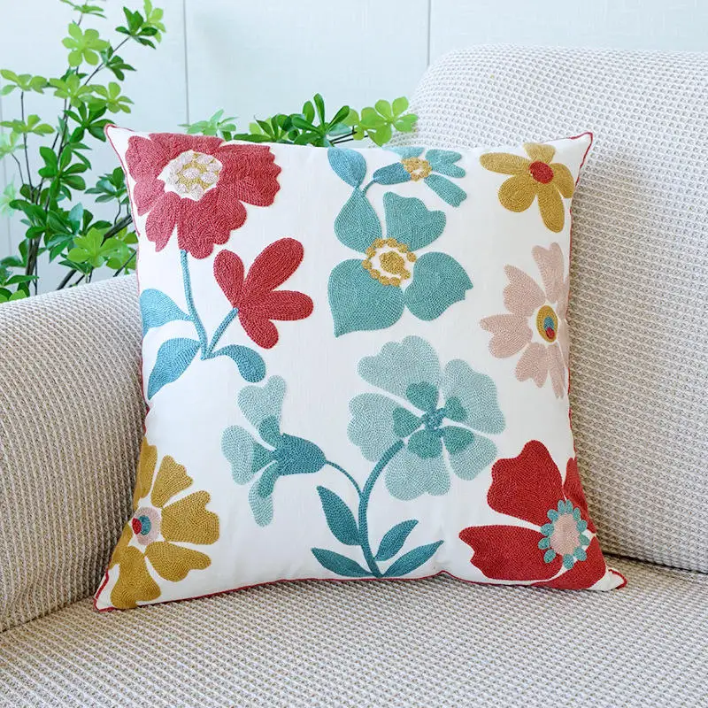 Blumenhandtuch bestickter Kissenbezug, quadratisches Netz, beliebter nordischer Stil, reine Baumwolle, Kissenbezug für Wohnzimmer, Sofa, Kissenbezüge – Detail 7