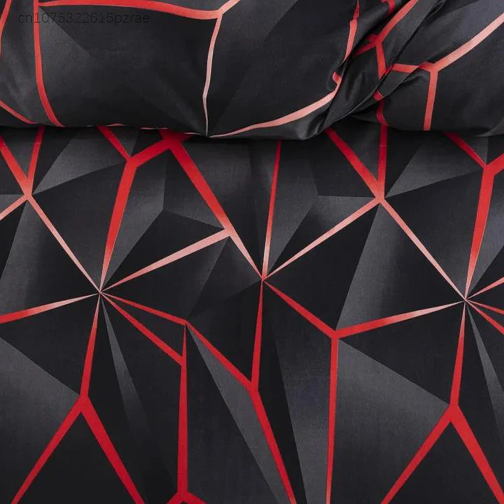 Black Red Geometric Duvet Cover Queen 3D Three Dimensional Geometrical Bedding Set Modern Abstract Neon Line Comforter Cover 4