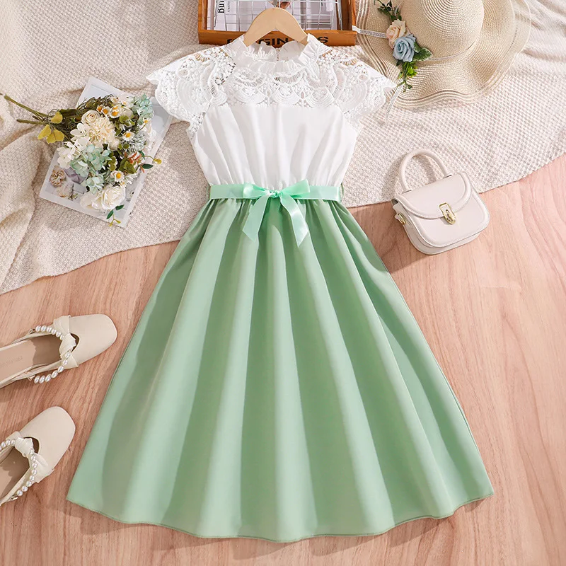 Children's Clothing Spring and Summer New Style Lace Hook Flower Hollow Sleeveless Lace Up Waist Cinching Girls' Skirt
