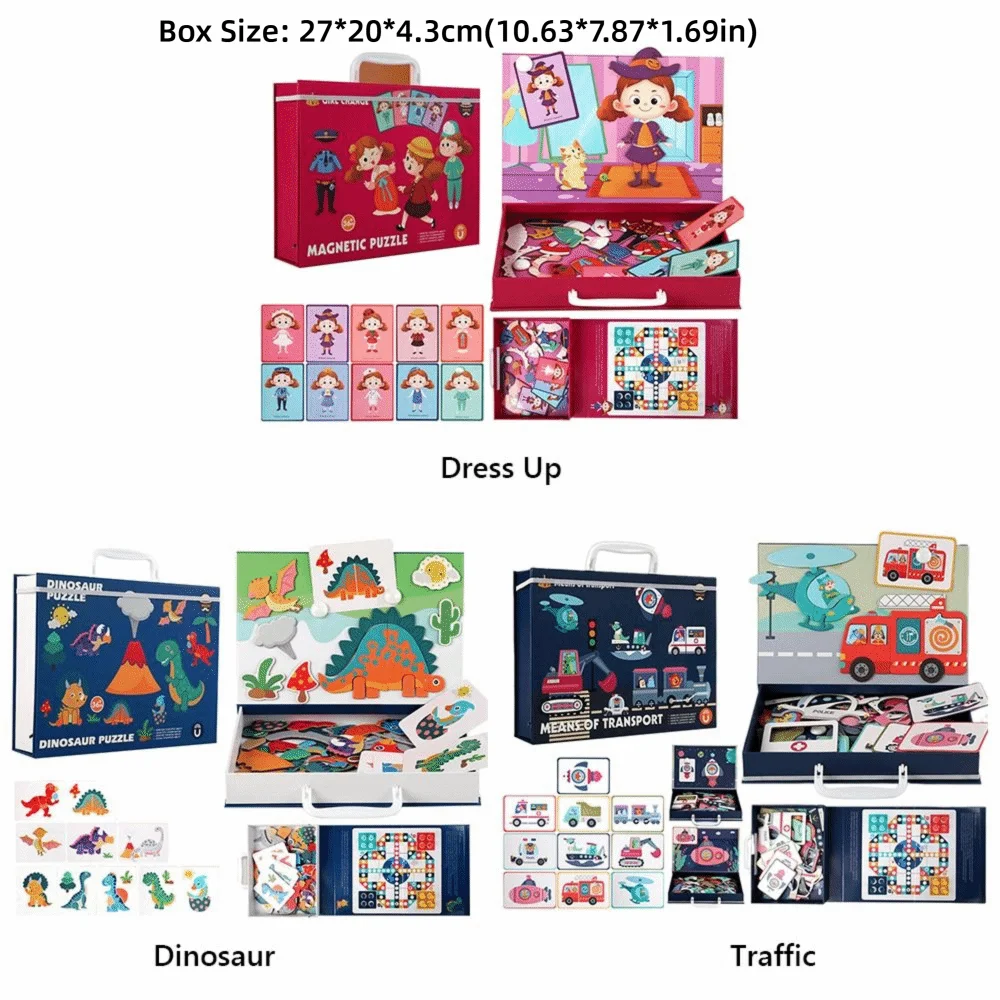 Многоцветные магнитные нарядные пазлы с мультяшным узором, деревянные магнитные наклейки, игрушки, сделай сам, дорожный инструмент, головоломка