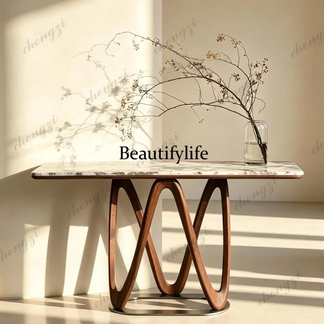 New Chinese-style North American black walnut Xuantai villa, end view, minimalist stainless steel strip caseN138