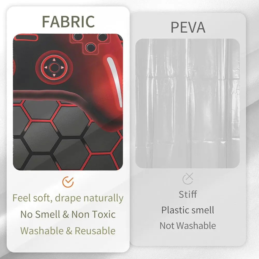 Shower Curtain Red Neon Controller Print Waterproof Fabric Modern Gamer Bathroom Decor Teens Bedroom Wall Art
