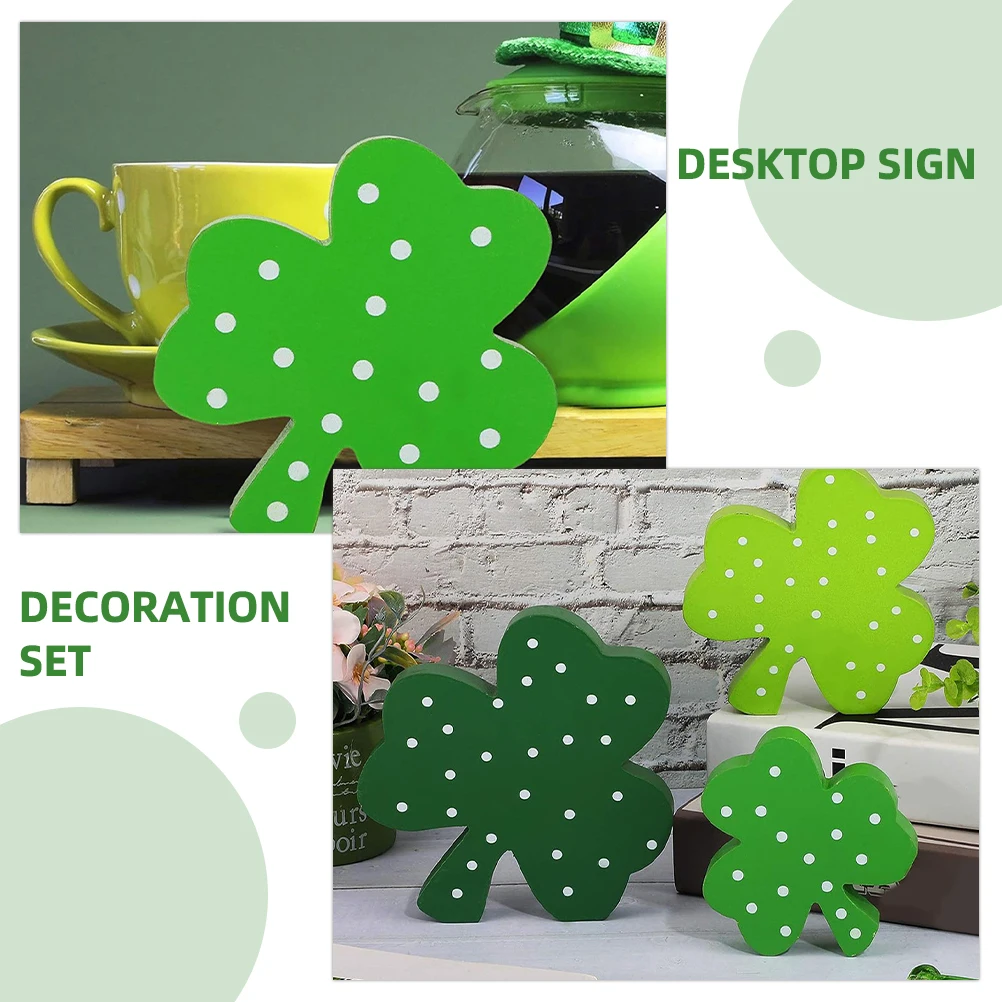 

3pcs Patrick Day Irish Party Shamrock Desktop Density Board Sign Decor Signs Desktop Centerpieces Wood Theme
