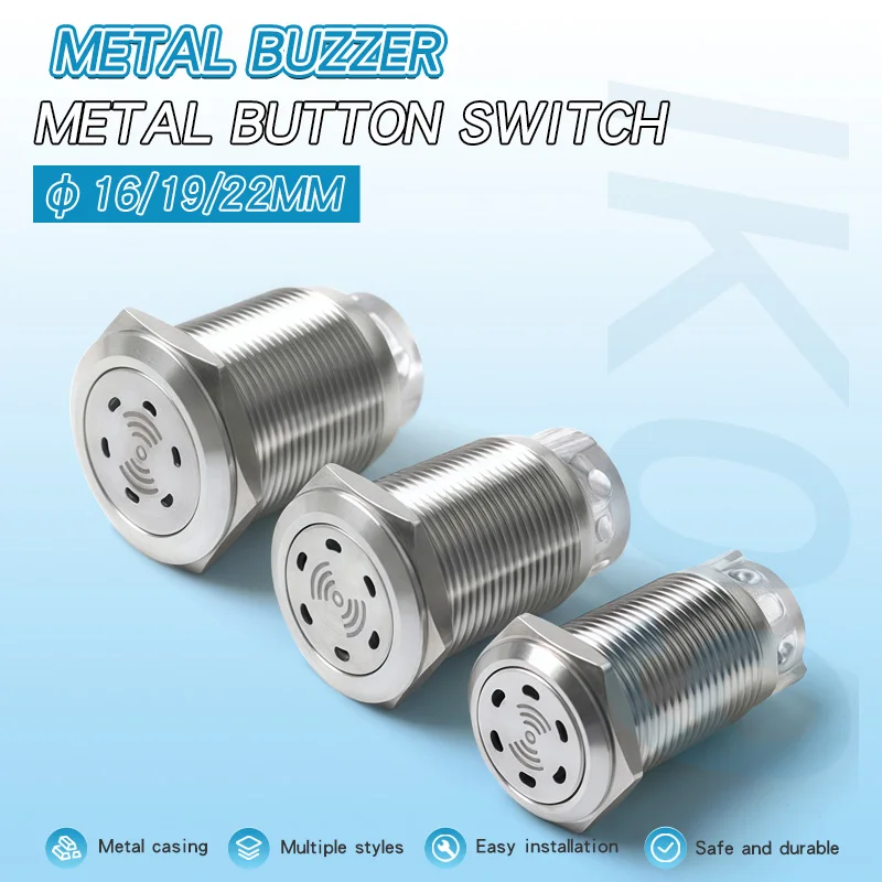 Metal Buzzer 16mm19mm22mm Flash LED Alarm Indicator Light Signal Lamp Flashing Metal Buzzer Intermittent Sound DC12-24V