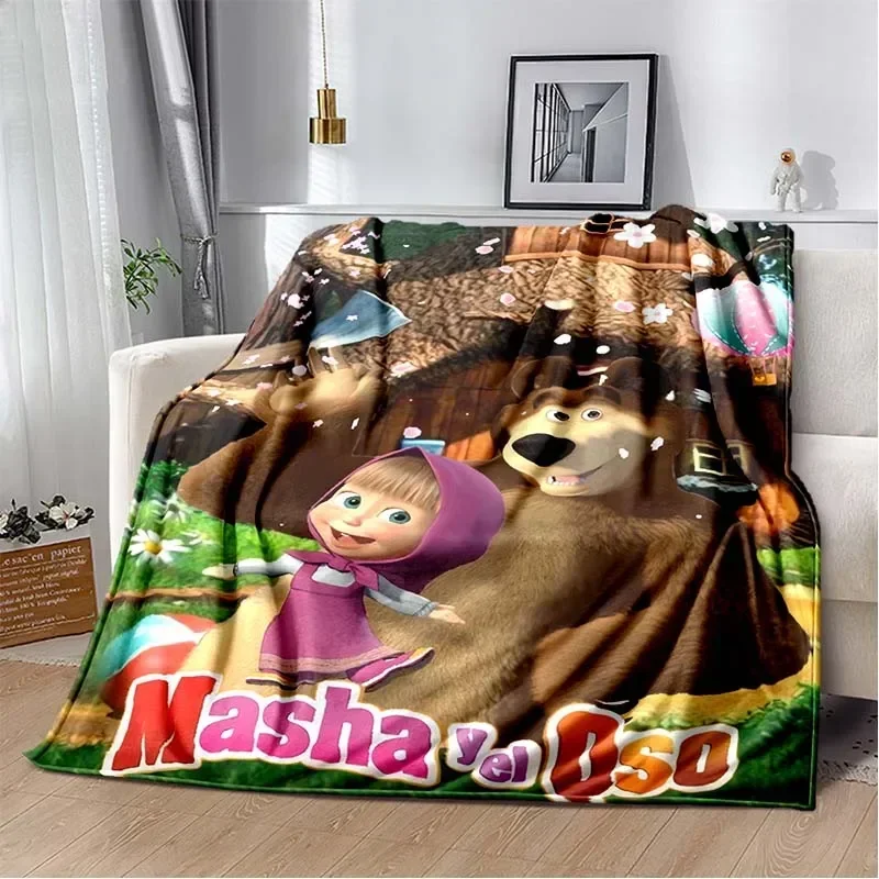 Fashionable cartoon cute M-Masha and Bear plush blanket for home and children's gifts, sofa bed decoration, portable blanket