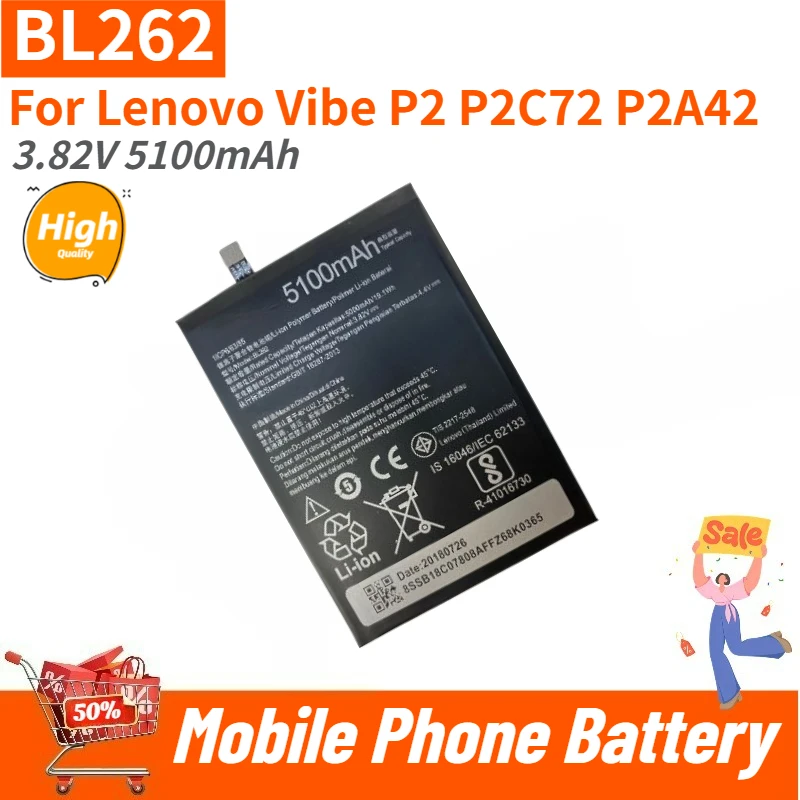 BL262 High Quality Phone Battery 3.82V 5100mAh For Lenovo Vibe P2 P2C72 P2A42 Brand New Replacement Battery