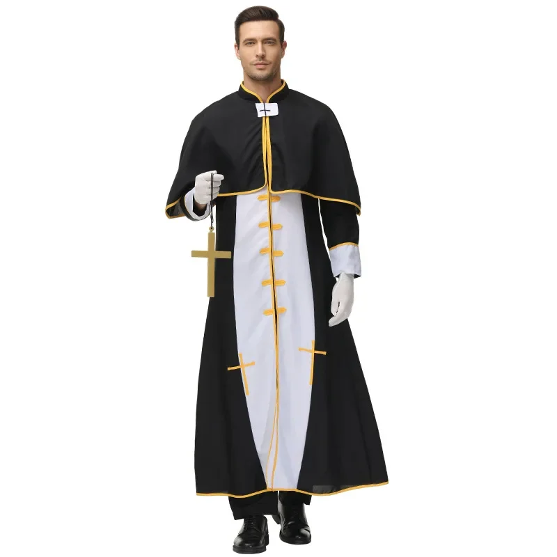 Jesus Christ Missionary With Belt Neckwear Cross AdultHalloween Costume For Man God Father Missionary Priest Cosplay Costumes