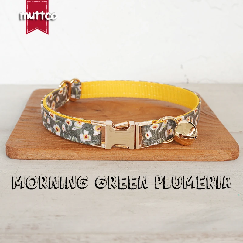 MUTTCO Retail Beautiful Flower Pattern Design Handmade MORNING GREEN PLUMERIA collar Unique Design Cat collar 2 size UCC174