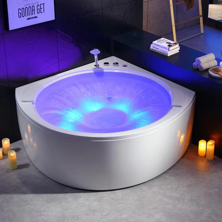 Bathroom Corner Bathtub Whirlpool Massage Jakuzzi Acrylic 2 Person Jet Round SPA Hot Bath Tub With LED1500x1500x640mm