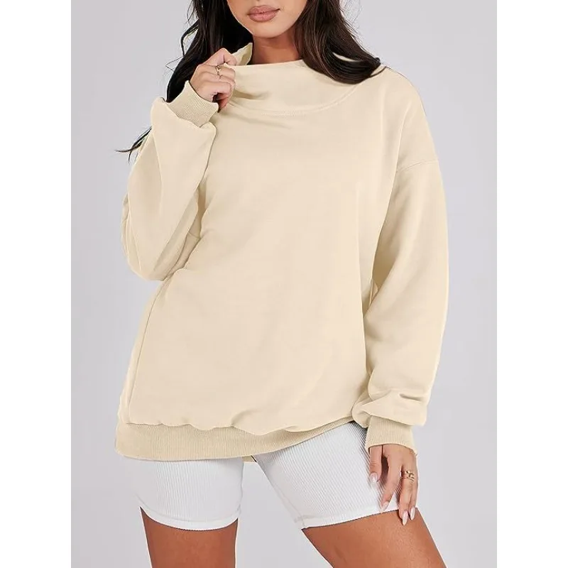 

Spring New Women's Fashion Loose Long Sleeve Turtleneck Sweatshirt Female Clothes Solid Color Casual Pullover Top for Women 2024