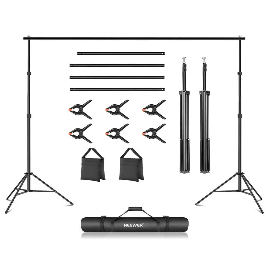 

Photo Studio Backdrop Support System, 10ft 3m Wide 6.6ft 2m High Adjustable Background Stand with 4 Crossbars, 6 Backdrop Clamps