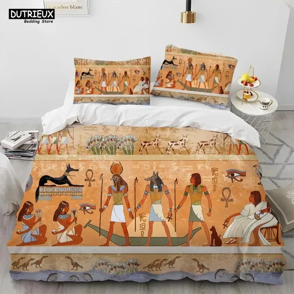 Luxury New 3D Print Egyptian Mythology Pharaoh Hieroglyphics Duvet Cover Bed Set Quilt Cover Pillowcase,Queen Size Bedding Set