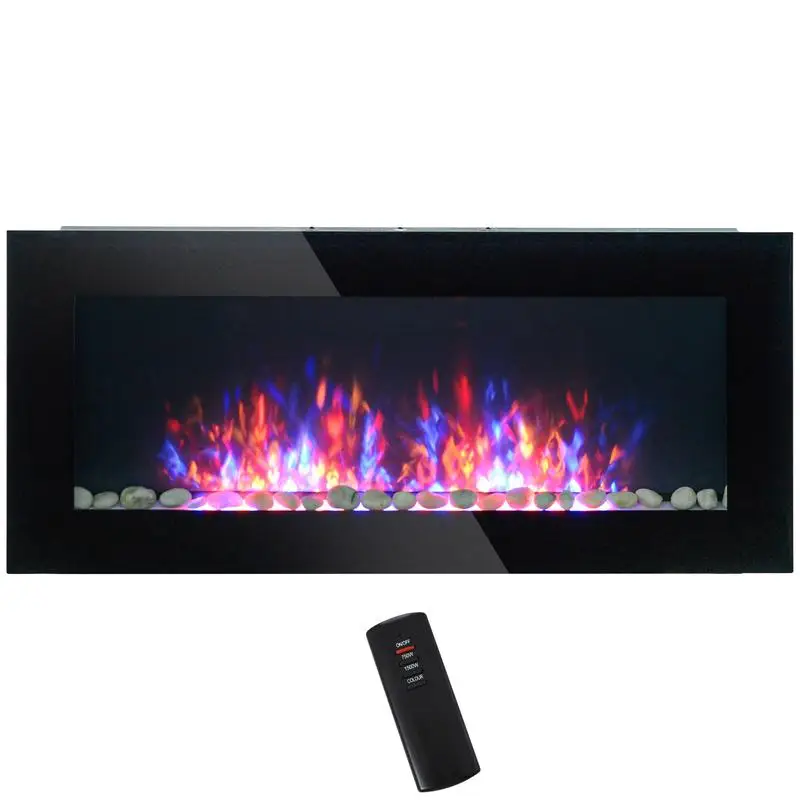 

41.3" 1500W Electric Wall-Mounted Fireplace with Flame Effect & 7 Color Background Light, Black Finish