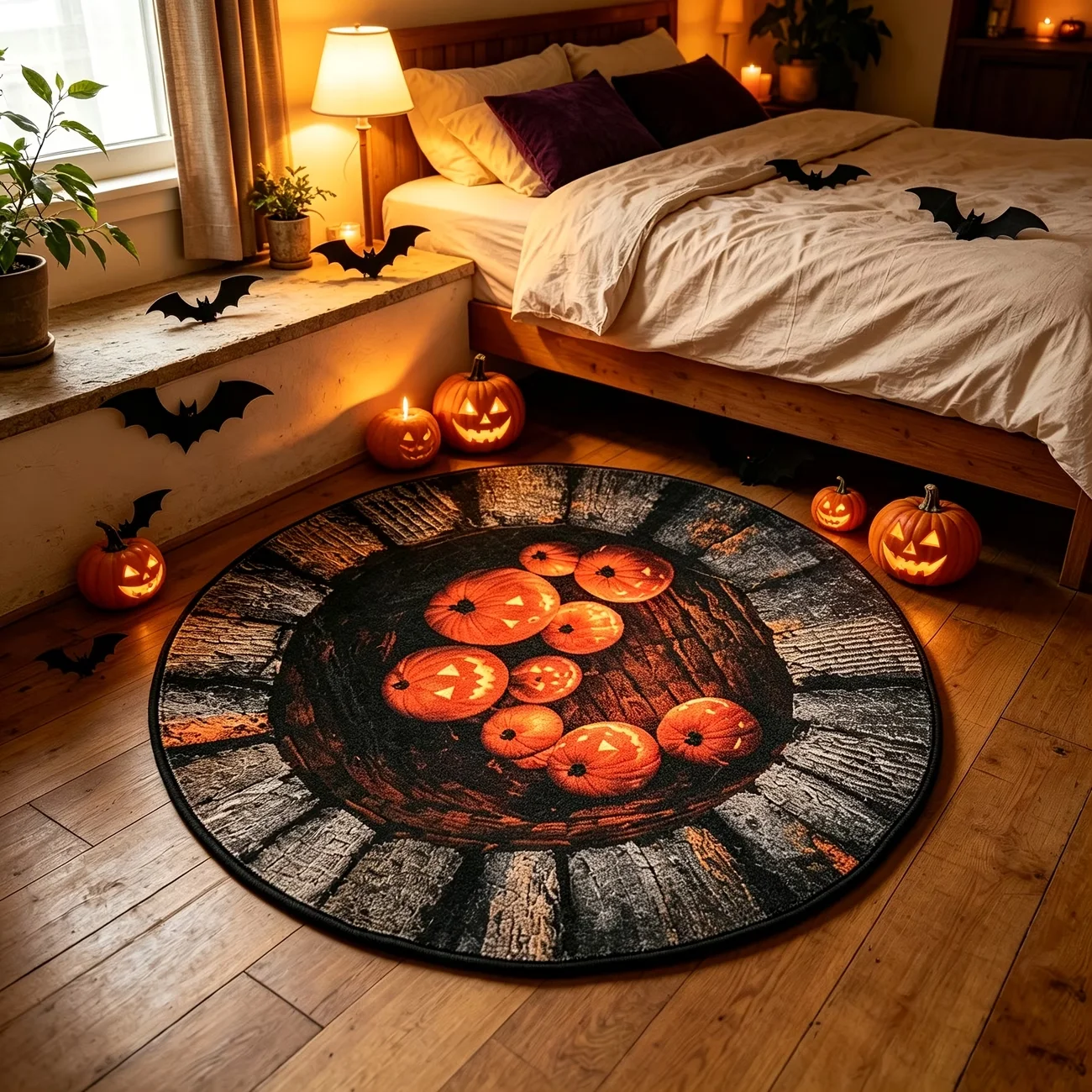 Halloween 3D Visual Effect Round Rug Flat Carpet Holiday Party Decoration Photo Background Prop Haunted House Theme Room Rug