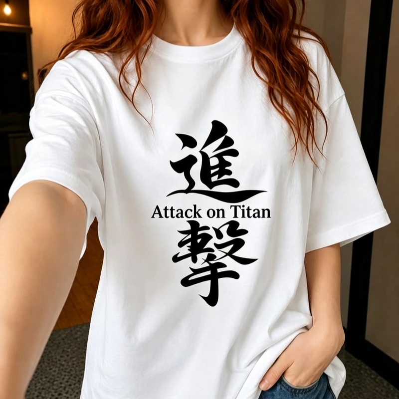 Anime Attack on Titan Calligraphy Print T Shirt Unisex Cotton Short Sleeve Tee Japanese Manga Casual Streetwear Couple Tops