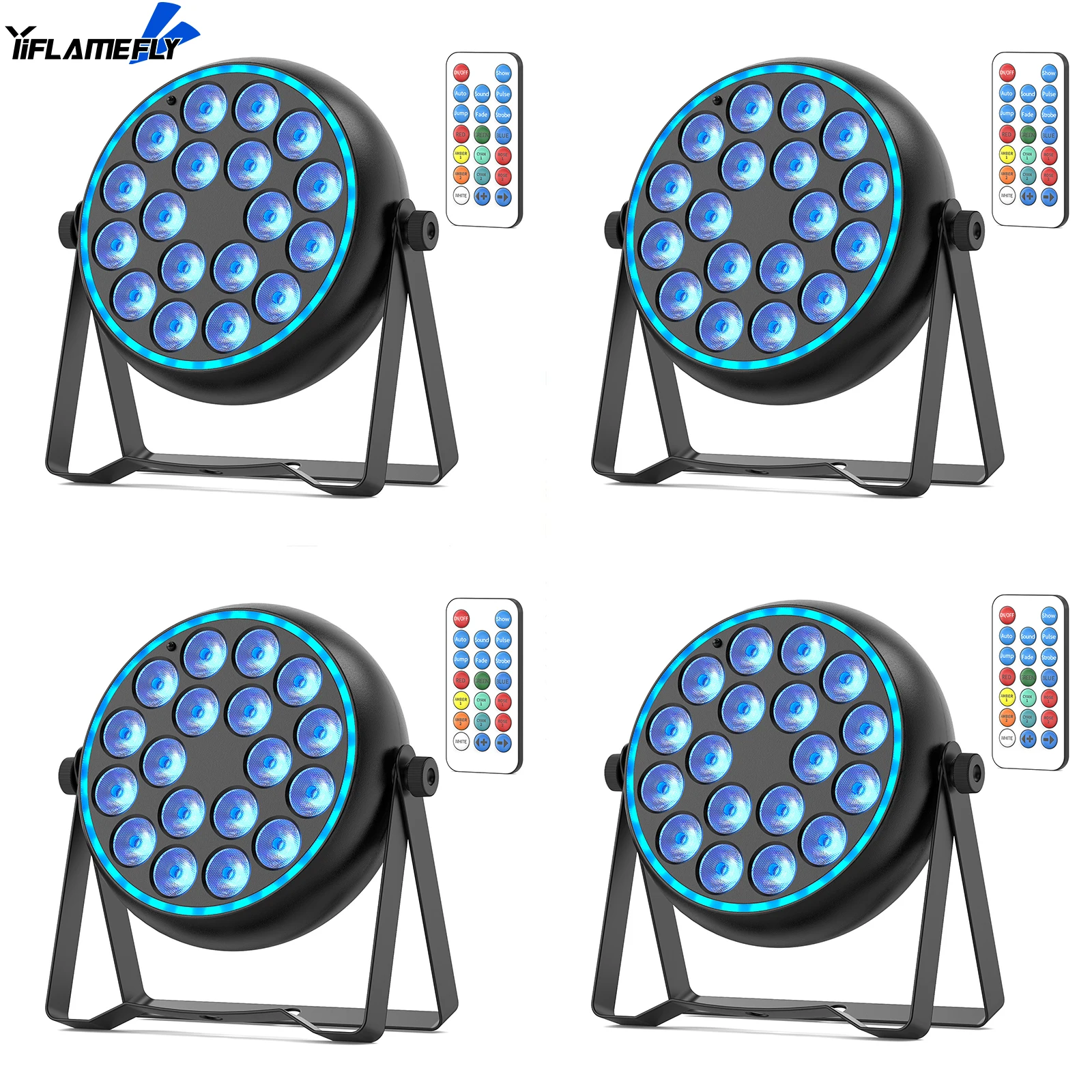 

Yiflamefly 4 шт. 120 Вт RGBW 4-в-1 Par Light с RGB Halo Strip DMX512 10-канальный звуковой активатор для DJ-магазинов, музыкальных бар