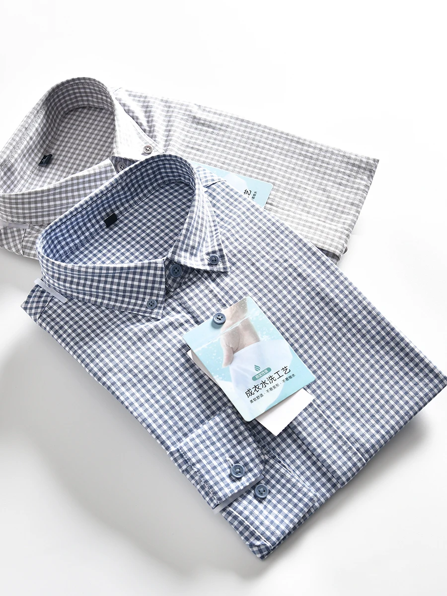 

Men's Spring Fashion Urban Standard Fit Long Sleeve Cotton Shirt Casual Plaid Business Casual Shirt Pure Cotton Washed Shirt