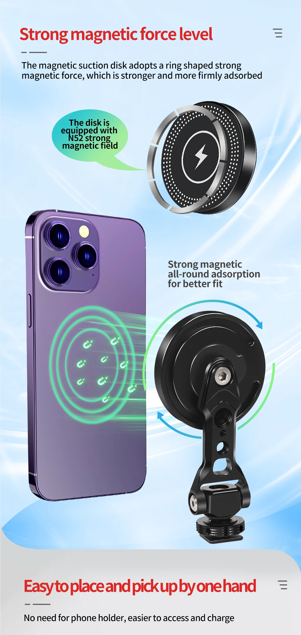 Neue Magnetische 10W Drahtlose Ladegerät Handy Halter Stehen Kugelkopf Tilt 1/4 Kalten Schuh Halterung für iPhone Magsafe magnet Halterung – Detail 5