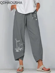 Pantaloni larghi Donna Moda coreana Elastico in vita Cotone Pantaloni larghi casual alla caviglia Streetwear Pantaloni da donna estivi a vita alta